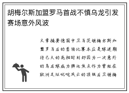 胡梅尔斯加盟罗马首战不慎乌龙引发赛场意外风波 胡梅尔斯加盟罗马首战不慎乌龙引发赛场意外风波